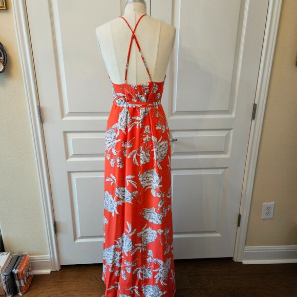 Yumi Kim Red Silk Floral Wrap Dress Size Medium - Picture 4 of 5